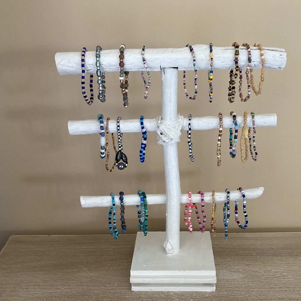 HANDMADE WHITE Jewelry Display Stand Upcycled Wood 3 Tier NEW Craft Show Display